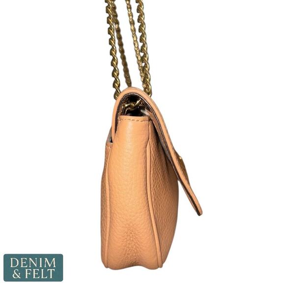 MICHAEL KORS Fulton Pinkish Tan Leather Pebbled Shoulder Bag Gold Chain Strap - Picture 6 of 12